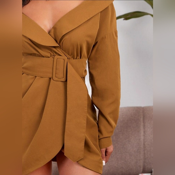 Belted Foldover Off-The-Shoulder Wrap Dress - Picture 4 of 5